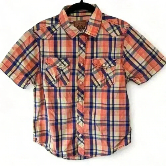Red Camel Boys Plaid Short Sleeve Button-Up Shirt Size Large Multicolor - Picture 1 of 7